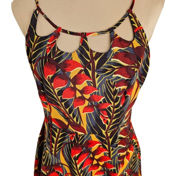 Molly Bracken Red Yellow Floral Leaf Mini Dress Fit & Flare Sz S - Picture 3 of 10